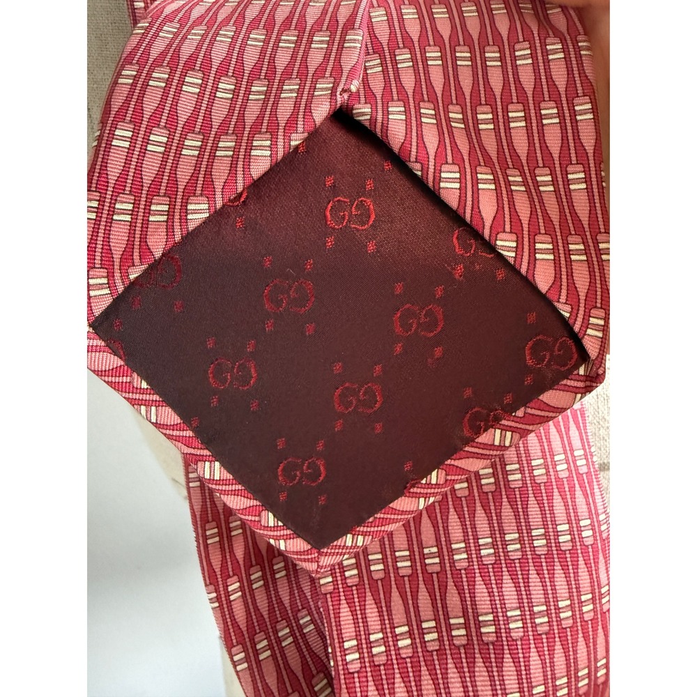 Gucci Mens Silk Tie Red Pink Nautical Oar Paddle Print Made in Italy - Picture 6 of 10